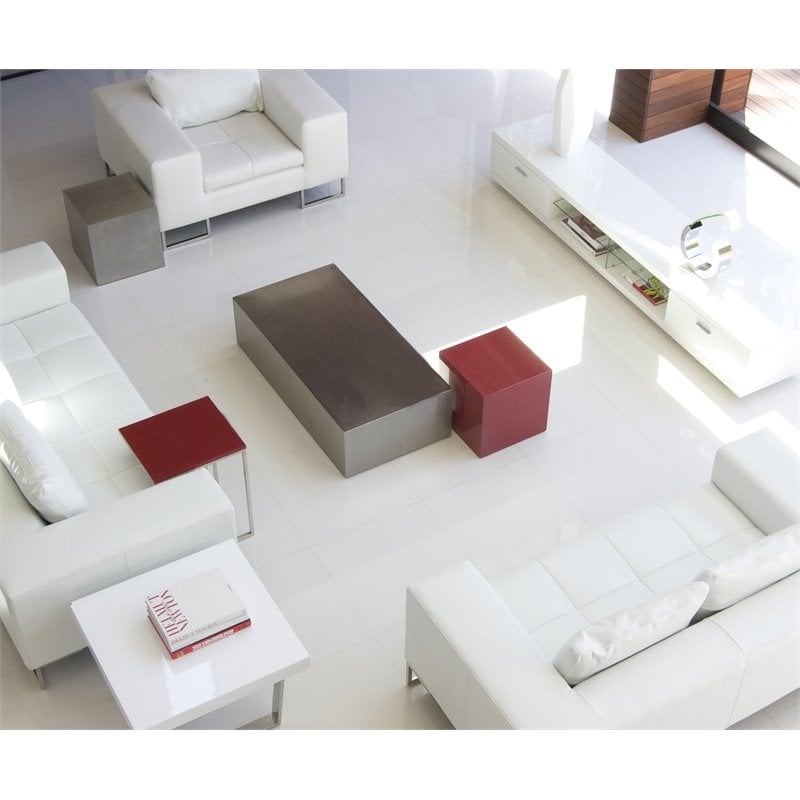 Pangea Home Spenser Cubix Brushed Metal Coffee Table in Silver