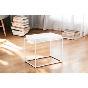 Pangea Home Bixby Framed Tray Modern Metal Side Table in White