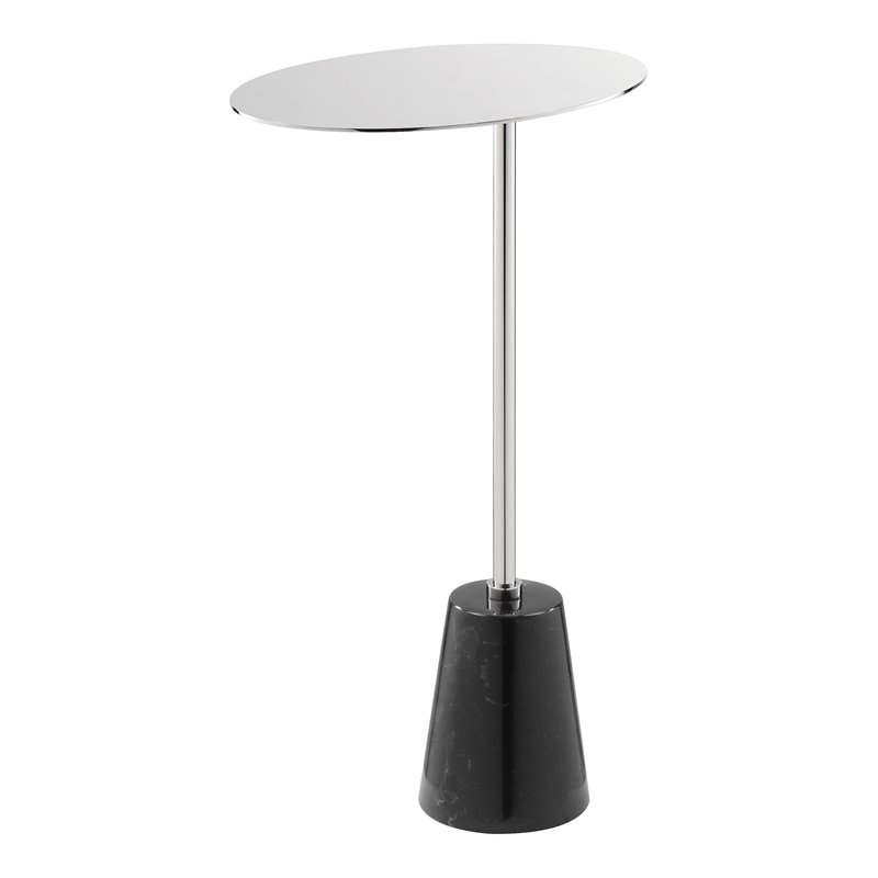 Pangea Home Churchill Modern Genuine Marble & Steel Side Table in Black