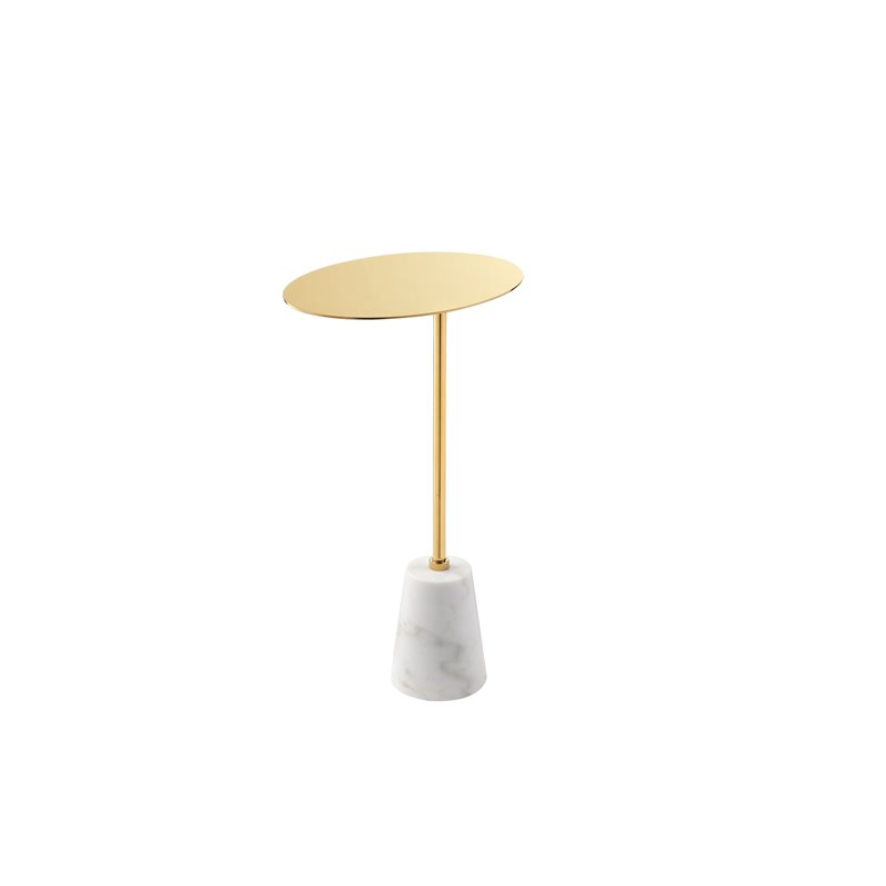 Pangea Home Churchill Modern Genuine Marble & Steel Side Table in White/Gold