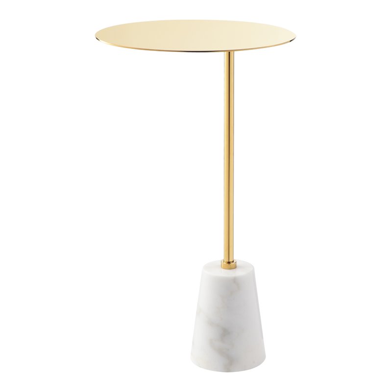 Pangea Home Churchill Modern Genuine Marble & Steel Side Table in White/Gold
