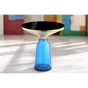 Pangea Home Belinda Modern Glass Side Table in Gold and Blue