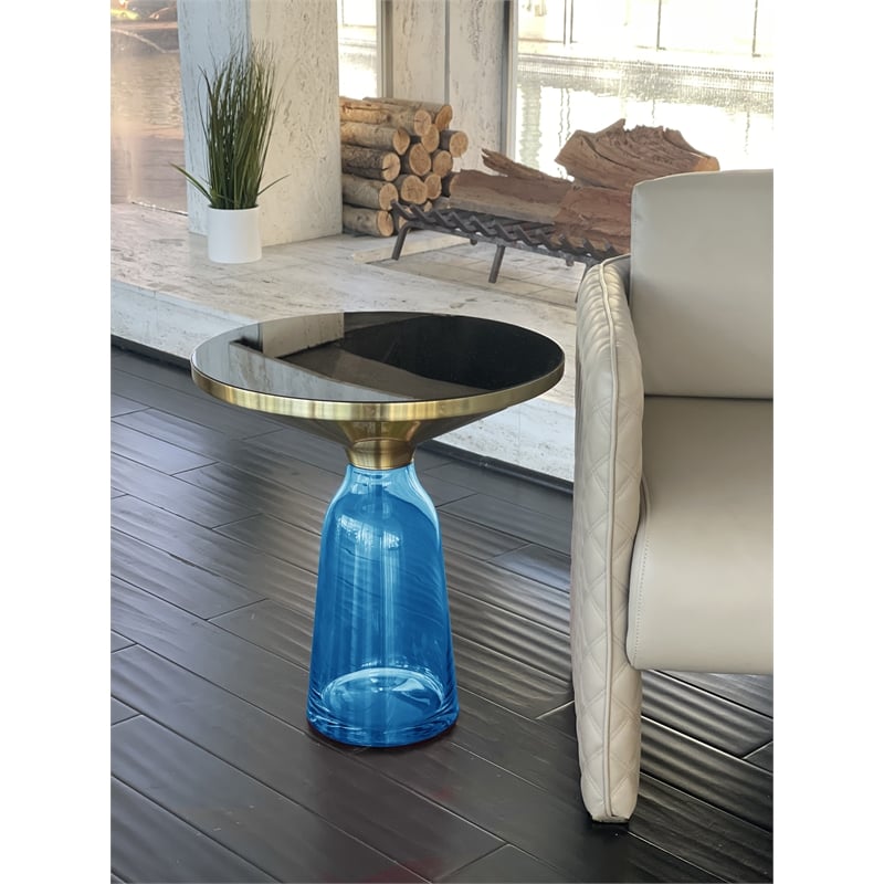 Pangea Home Belinda Modern Glass Side Table in Gold and Blue