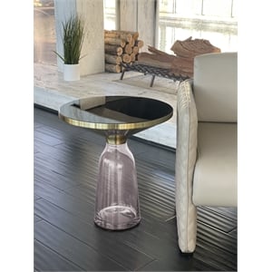 Pangea Home End Table Coffee Accent Table Round in Glass - Gray
