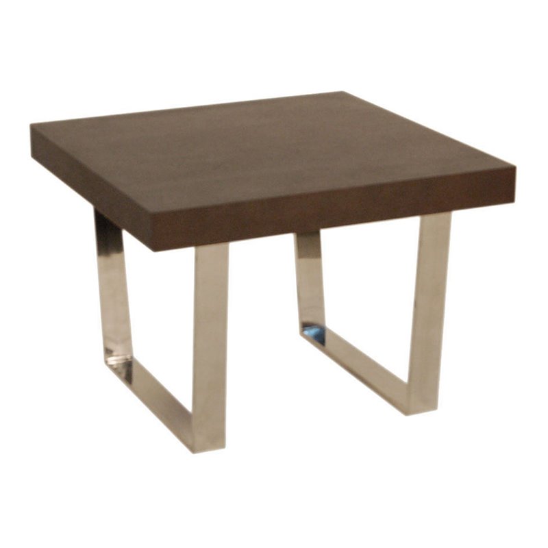Pangea Home Sienna Modern Wood Veneer & Polished Steel Side Table in Espresso