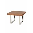Pangea Home Sienna Modern Wood Veneer & High Polished Steel Side Table in Walnut