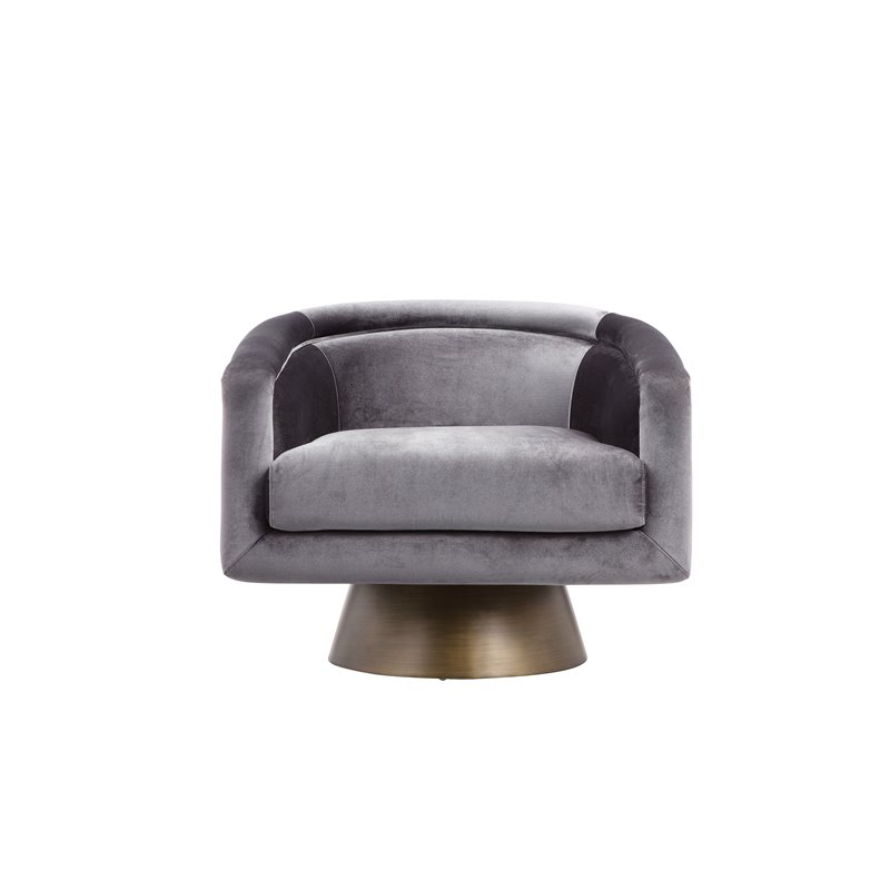 Pangea Home Audrina Swivel Velvet & Metal Lounge Chair in Brass & Gray
