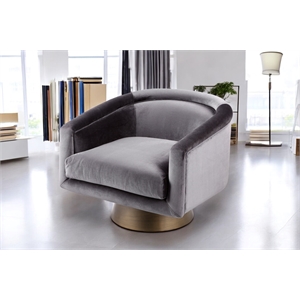 Pangea Home Audrina Swivel Velvet & Metal Lounge Chair in Brass & Gray