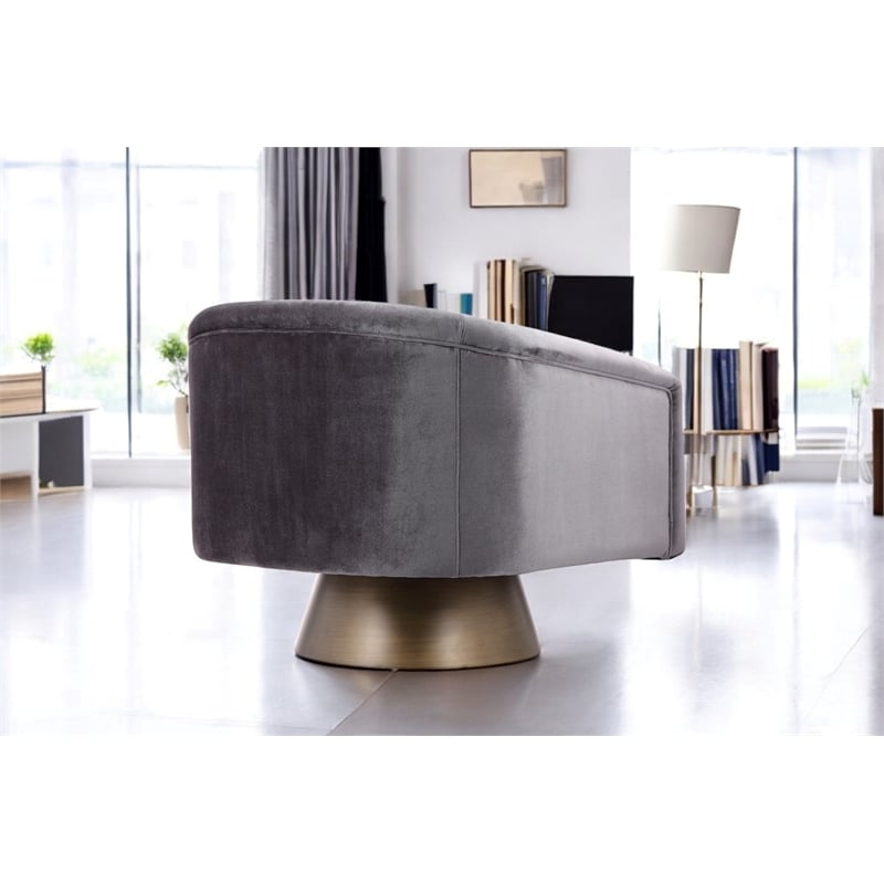 Pangea Home Audrina Swivel Velvet & Metal Lounge Chair in Brass & Gray
