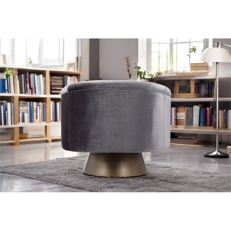 Pangea Home Audrina Swivel Velvet & Metal Lounge Chair in Brass & Gray