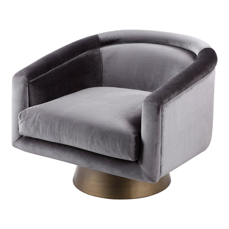 Pangea Home Audrina Swivel Velvet & Metal Lounge Chair in Brass & Gray