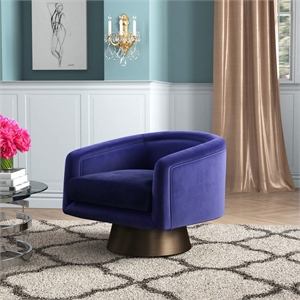Pangea Home Audrina Swivel Velvet & Metal Lounge Chair in Brass & Navy
