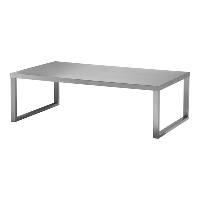 Pangea Home Clark Modern Brushed Steel Metal Coffee Table in Silver