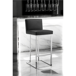 Pangea Home Dexter 30&quot Modern Faux Leather & Polished Steel Bar Stool in Black