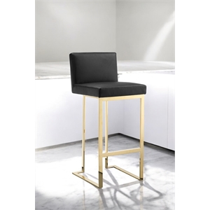 Pangea Home Dexter 30&quot Faux Leather & Polished Steel Bar Stool in Black/Gold