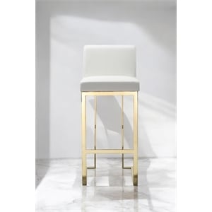Pangea Home Dexter 30&quot Faux Leather & Polished Steel Bar Stool in White/Gold