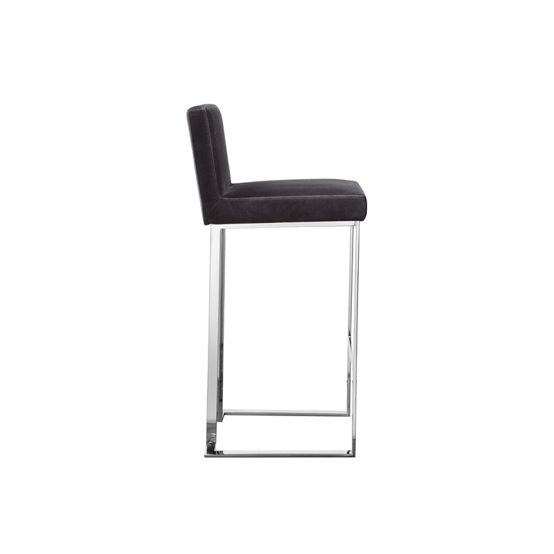 Pangea Home Velvet Bar Stool Chair in Gray - Square Seat & Footrest & Backrest