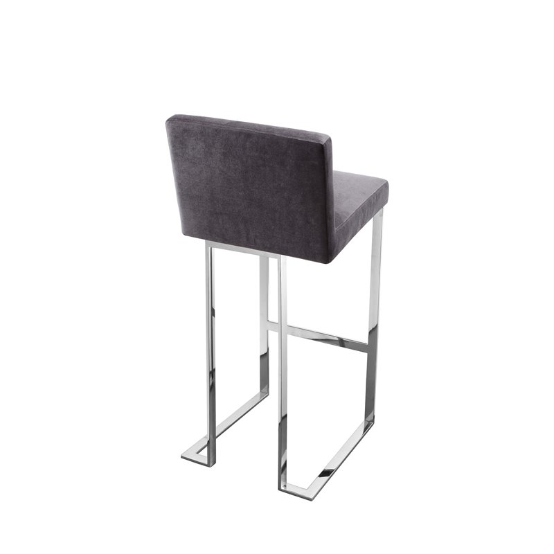 Pangea Home Velvet Bar Stool Chair in Gray - Square Seat & Footrest & Backrest