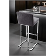 Pangea Home Velvet Bar Stool Chair in Gray - Square Seat & Footrest & Backrest