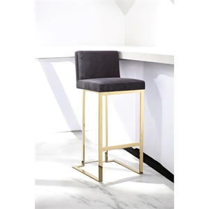 Pangea Home Dexter 30&quot Modern Velvet & Polished Steel Bar Stool in Gray/Gold