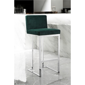 Pangea Home Dexter 30&quot Modern Velvet & High Polished Steel Bar Stool in Green