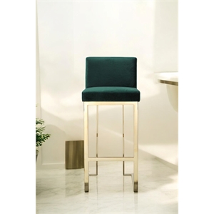 Pangea Home Dexter 30&quot Modern Velvet & Polished Steel Bar Stool in Green/Gold