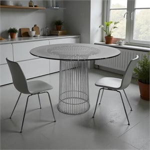 Pangea Home Florence Modern Metal & Tempered Glass Dining Table in Clear/Chrome