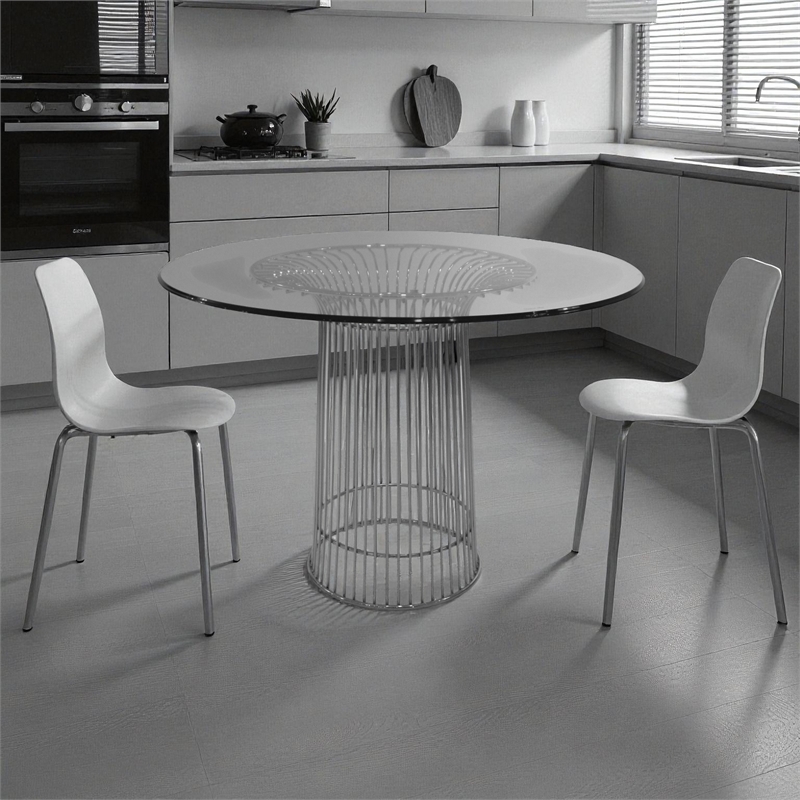 Pangea Home Florence Modern Metal & Tempered Glass Dining Table in Clear/Chrome