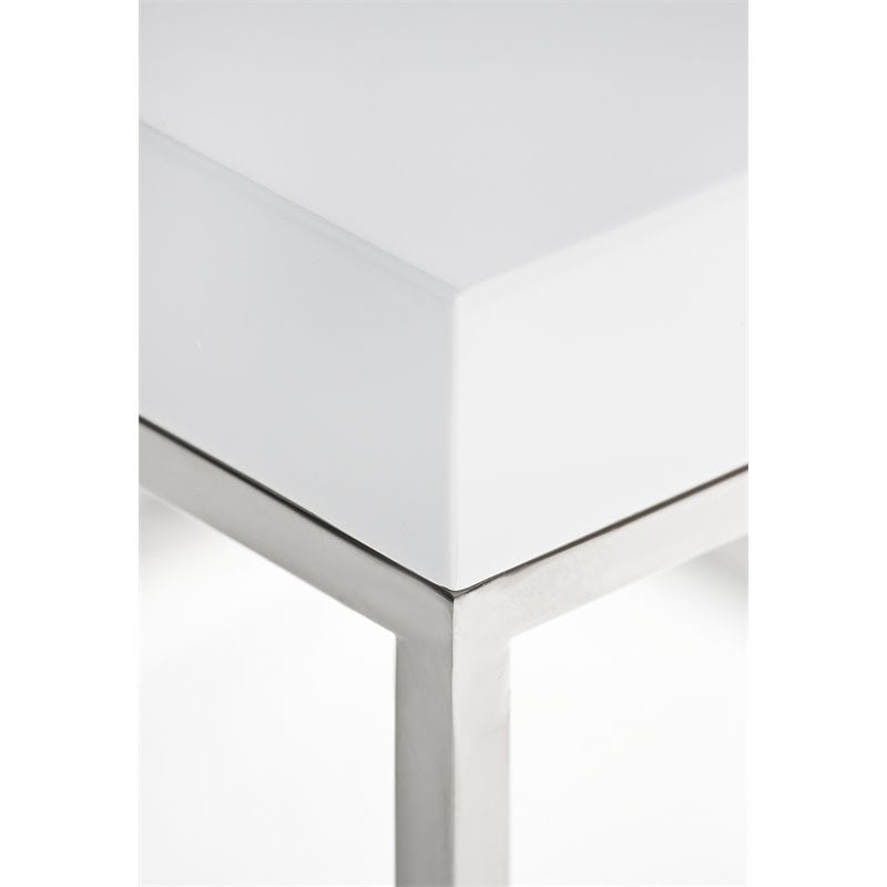 Pangea Home Fred Gloss Lacquer & High Polished Steel Metal Side Table in White