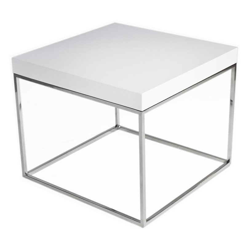Pangea Home Fred Gloss Lacquer & High Polished Steel Metal Side Table in White