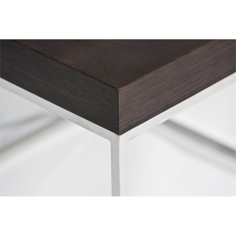 Pangea Home Fred Modern Wood Veneer & High Polished Steel Side Table in Espresso