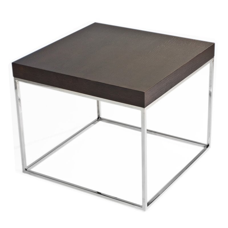 Pangea Home Fred Modern Wood Veneer & High Polished Steel Side Table in Espresso