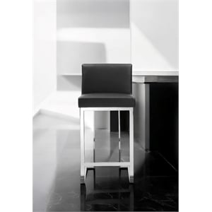 Pangea Home Dexter 26&quot Faux Leather & High Polished Steel Counter Stool in Black