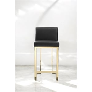 Pangea Home Dexter 26&quot Faux Leather & Polished Steel Counter Stool in Black/Gold
