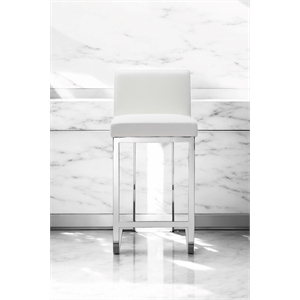 Pangea Home Dexter 26&quot Faux Leather & High Polished Steel Counter Stool in White