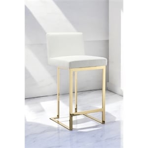Pangea Home Dexter 26&quot Faux Leather & Polished Steel Counter Stool in White/Gold