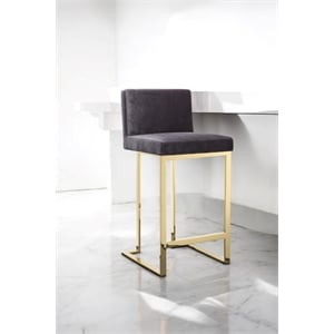 Pangea Home Dexter 26&quot Modern Velvet & Polished Steel Counter Stool in Gray/Gold