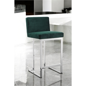 Pangea Home Dexter 26&quot Modern Velvet & Polished Steel Counter Stool in Green