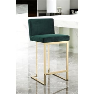 Pangea Home Dexter 26&quot Velvet & High Polished Steel Counter Stool in Green/Gold