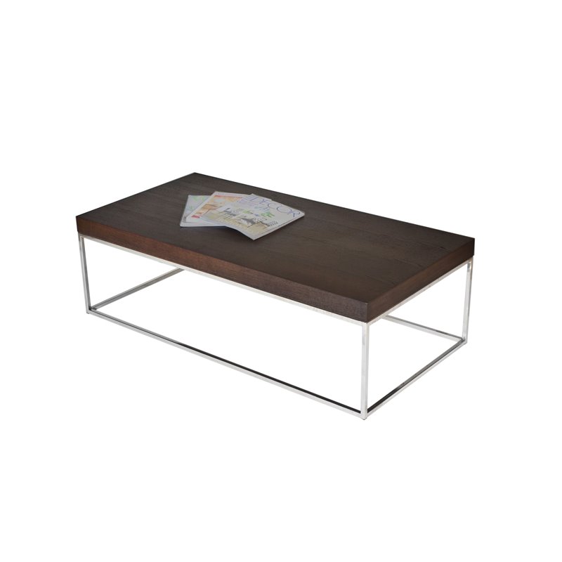 Pangea Home Fred Modern Wood Veneer & Polished Steel Coffee Table in Espresso
