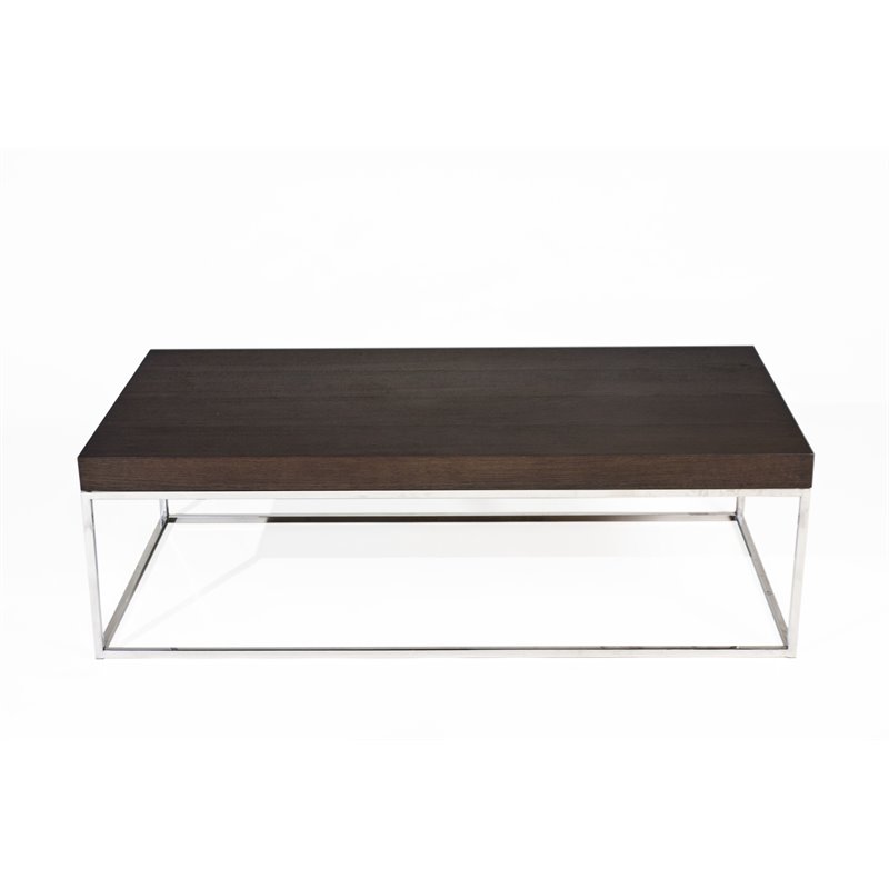 Pangea Home Fred Modern Wood Veneer & Polished Steel Coffee Table in Espresso