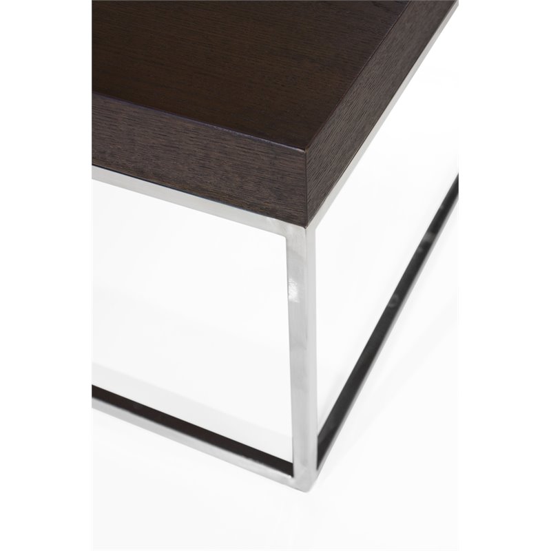 Pangea Home Fred Modern Wood Veneer & Polished Steel Coffee Table in Espresso