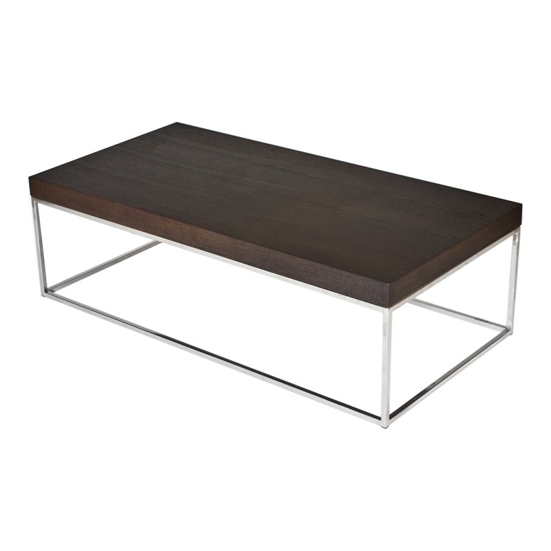 Pangea Home Fred Modern Wood Veneer & Polished Steel Coffee Table in Espresso