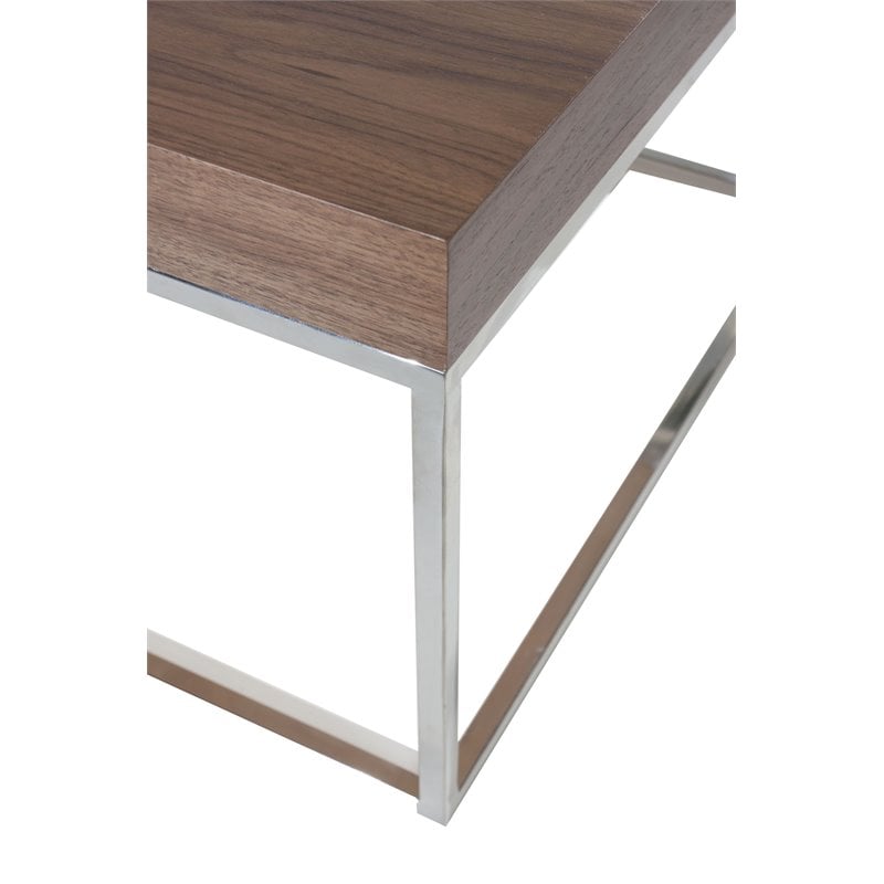 Pangea Home Fred Modern Wood Veneer & High Polished Steel Coffee Table in Walnut