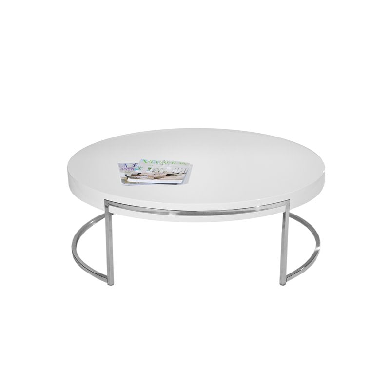 Pangea Home Riso Gloss Lacquer & High Polished Steel Metal Coffee Table in White