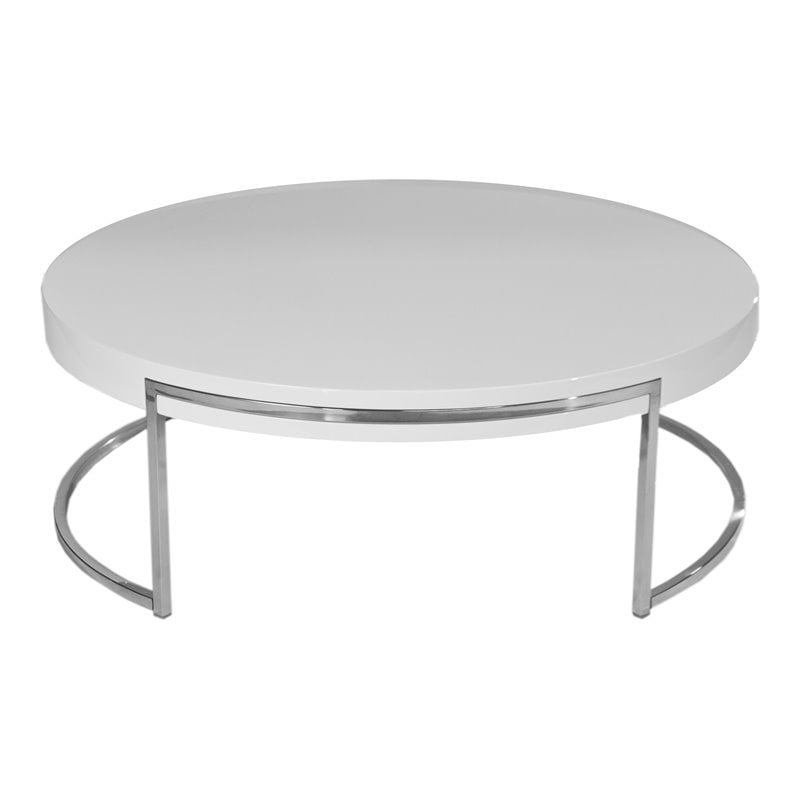 Pangea Home Riso Gloss Lacquer & High Polished Steel Metal Coffee Table in White