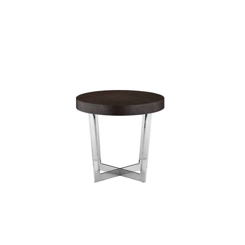 Pangea Home Oyster Modern Wood Veneer & Polished Steel Side Table in Espresso