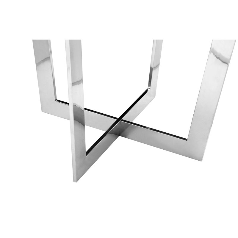 Pangea Home Oyster Modern Wood Veneer & High Polished Steel Side Table in Walnut