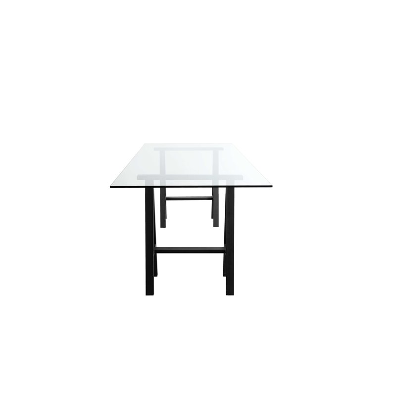 Pangea Home Brady Polished Steel Metal & Glass Desk in Black Frame/Clear Top