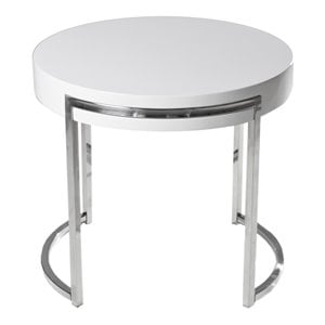 Pangea Home Riso Gloss Lacquer & High Polished Steel Metal Side Table in White